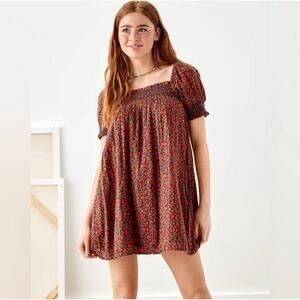 NWT American Eagle Floral Square Neck Smocked Puff Sleeve Babydoll Dress SZ XS